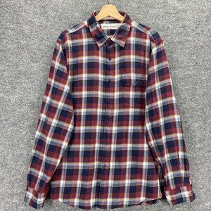 Normal Brand Men Dress Shirt XL Red Blue Check Button Front Pocket Collared Long